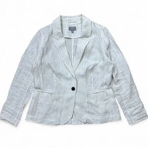 PURE Collection White Black Stripe 100% Linen Blazer Jacket Button Front US 8 10